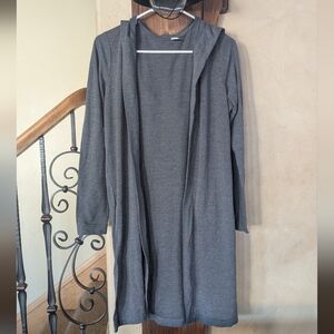 Gray Hooded Open Cardigan